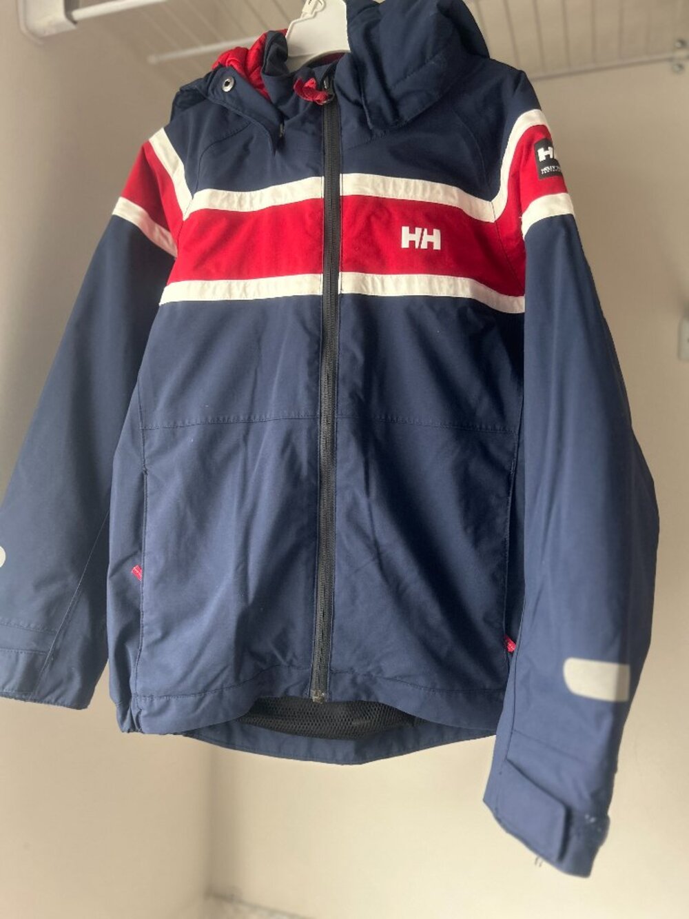 Helly Hansen Boys Rain Jacket Navy Red Size 8